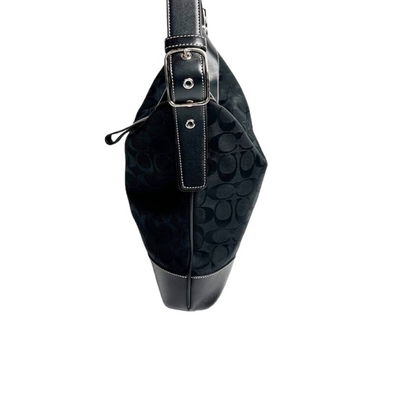 Coach Black Signature Canvas‎ & Leather Hobo Shoulder Bag Purse - Picture 3 of 5